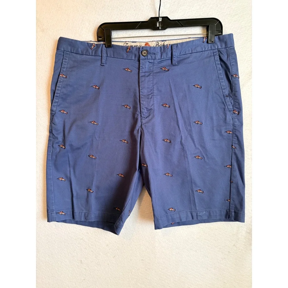 Tommy Bahama Mens Blue Marlin Embroidered Chino Shorts Size 38 Cotton Stretch - Picture 1 of 6